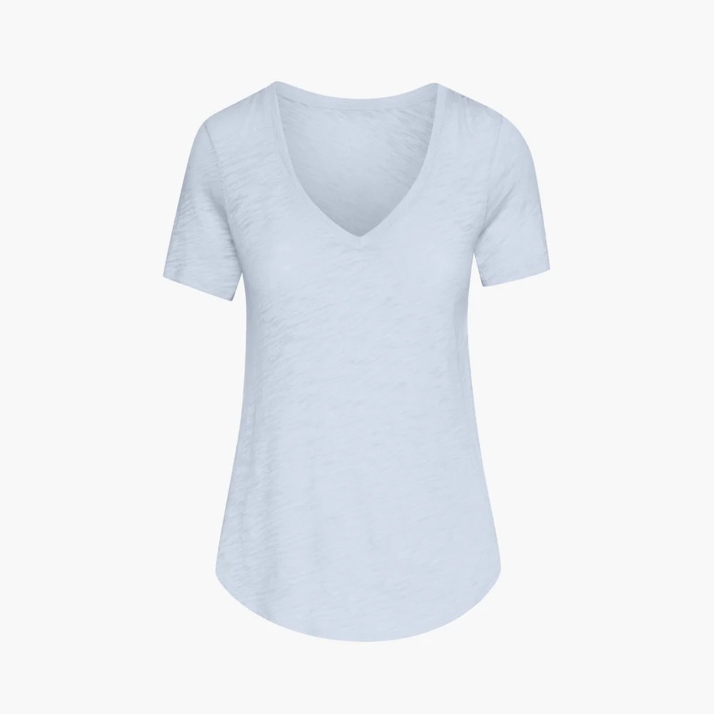 SLUB JERSEY CLASSIC SHORT SLEEVE V-NECK TEE IN POWDER BLUE